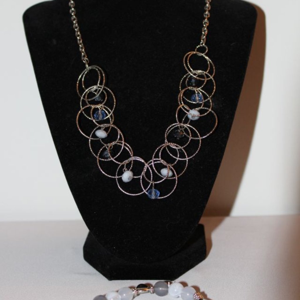 Christopher Banks Silver And Blue Beaded Necklace With Matching Bracelet 25$